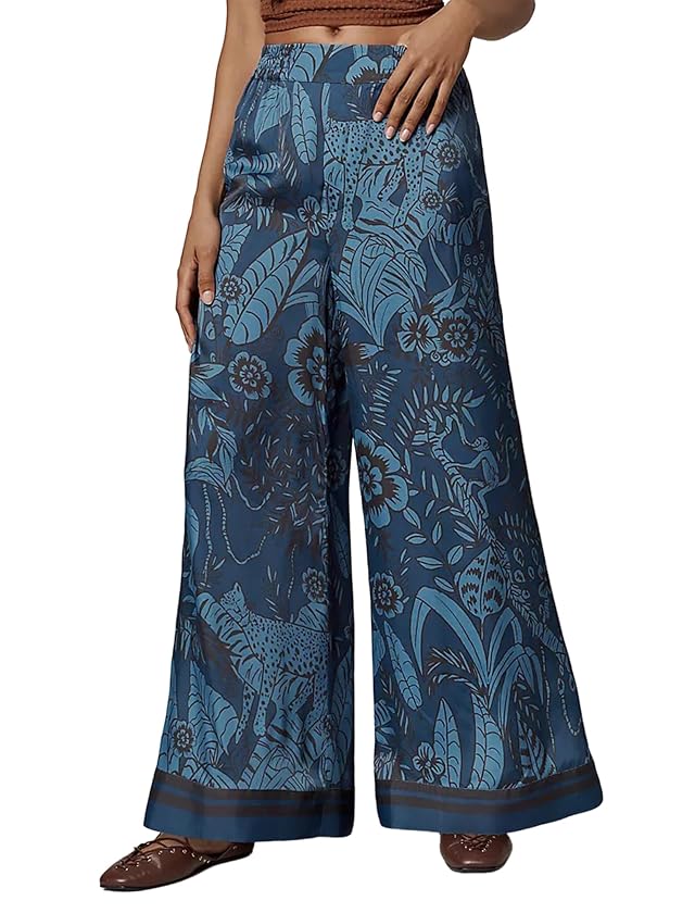 ZAFUL Palazzo Pants for Women High Waist Wide Leg Womens Floral Baggy Casual Trousers Vintage Boho Pants with