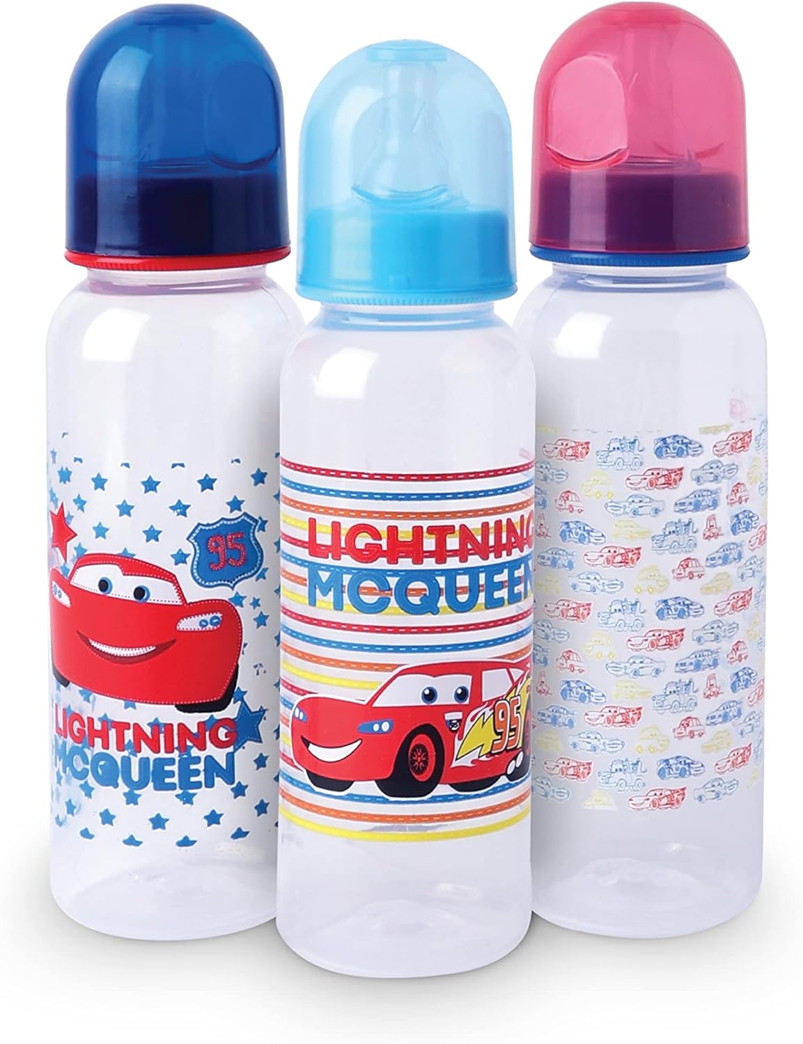 Disney BPA Free Cars Baby Feeding Bottle, 0 Months, Pack of 3, 250 ml, Multicolor