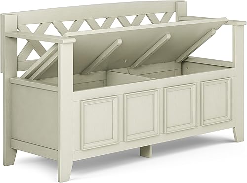Vista 31 de SIMPLIHOME Amherst Banco de almacenamiento de entrada, asiento de pasillo de madera maciza de 48 pulgadas de ancho en gris niebla, banco