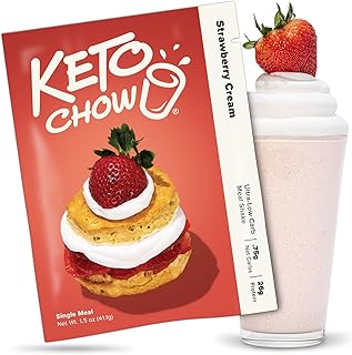 Keto Chow Strawberry Cream - Keto Meal Replacement Shake Powder - Nutritionally Complete - Low Carb - Delicious Easy Meal Substitute - Protein Rich You Choose The Fat - Single Meal Sample