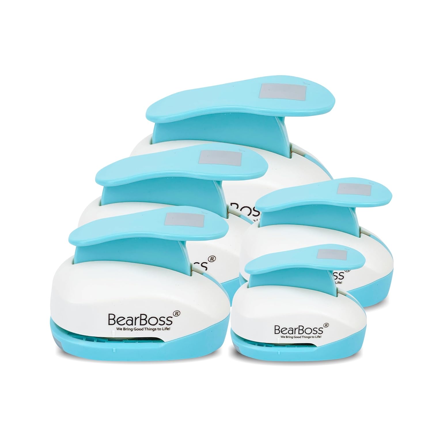 BearBoss Square Paper Punch Set, 5 Different Sizes, Scrapbooking Crafting Tool, Classic White 5 Square Punch Set