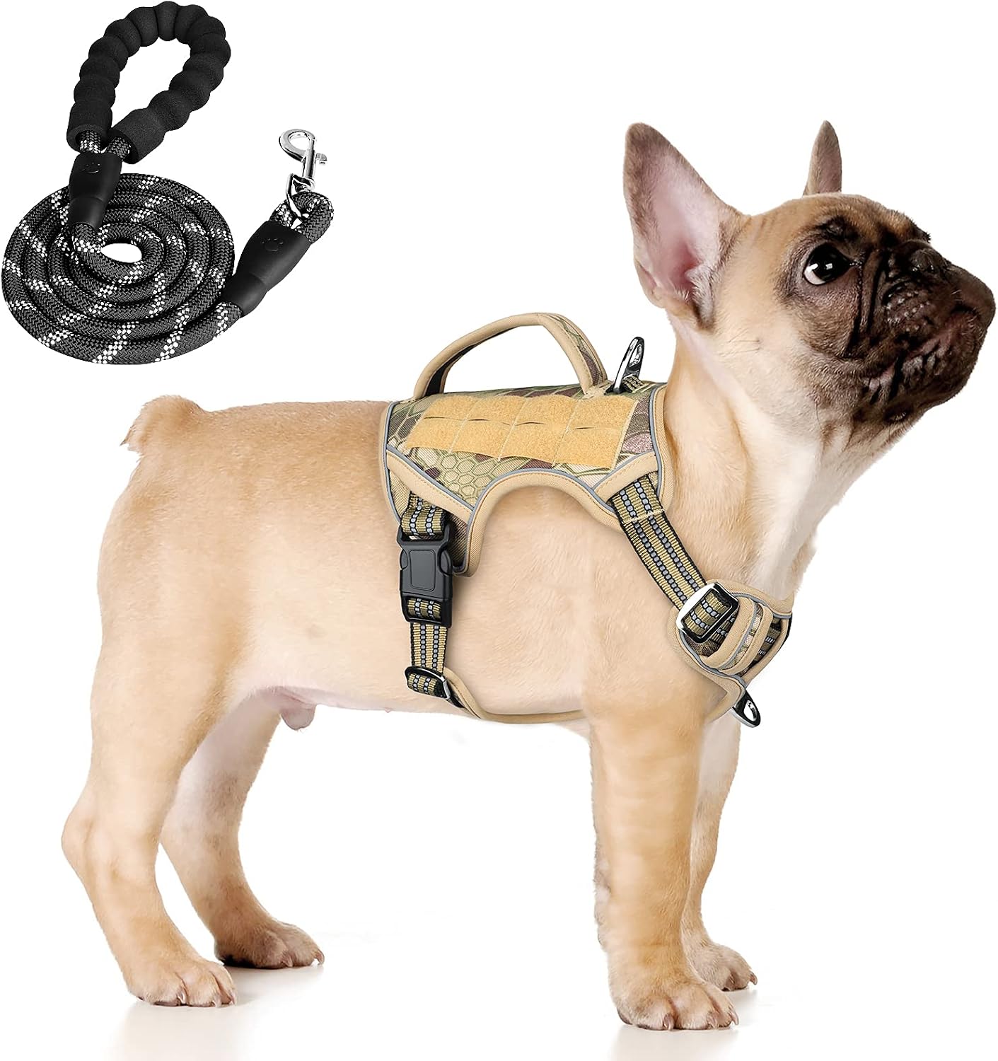 Tactical Dog Harness No Pull, KROMEN Dog Training Harness and Leash Set, Reflective Dog Vest with Handle, Dog Working Harness with Molle Panel for Small Medium Large Dogs (Yellow camo, M)