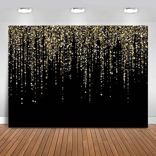 Fondo de fiesta Bokeh negro y dorado de 7 x 5 pies con purpurina negra y dorada Bokeh con lentejuelas Bokeh para cumpleaños, aniversario,