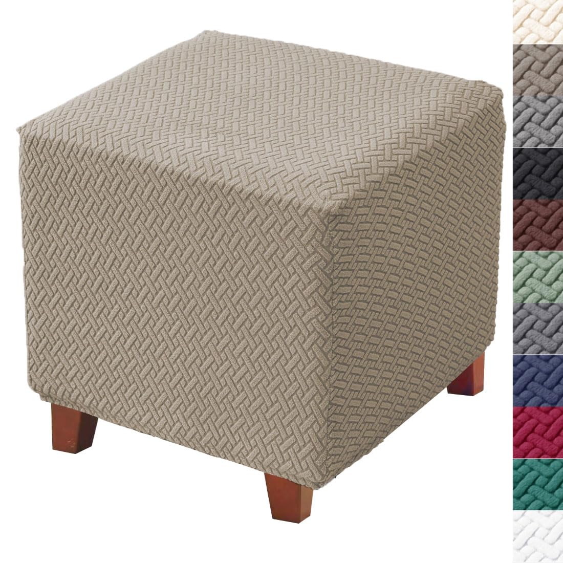 Bifaun Vogel Ottoman Cover Square Jacquard Stretch Thick Folding Storage Covers Footstool Protector with Elastic Bottom for Living Room S Khaki