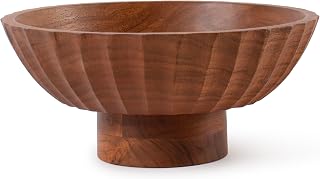 LuxeDesigns Handcrafted Acacia Wood Footed Fruit Bowl - Elegant Decorative Serving Bowl for Kitchen Dining Centerpiece