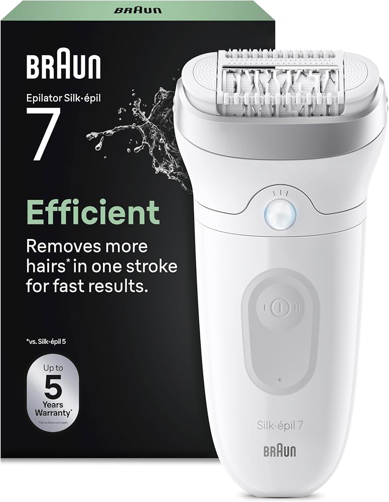 Braun Epilateur Electrique Femme Silk Epil 7 7-011, Argent | Etanche, sans Fil, Embout Rouleau de Massage, Coffret Epilation avec Accessoire de Précision