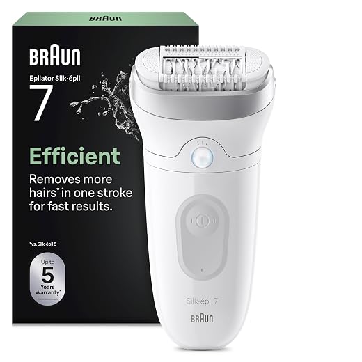 Braun Silk·épil 7 Electric Epilator Woman, 7-011, Silver | Body Epilator with Wide Head for Easy Hair Removal, Water Resistant, Set with Cleaning Brush