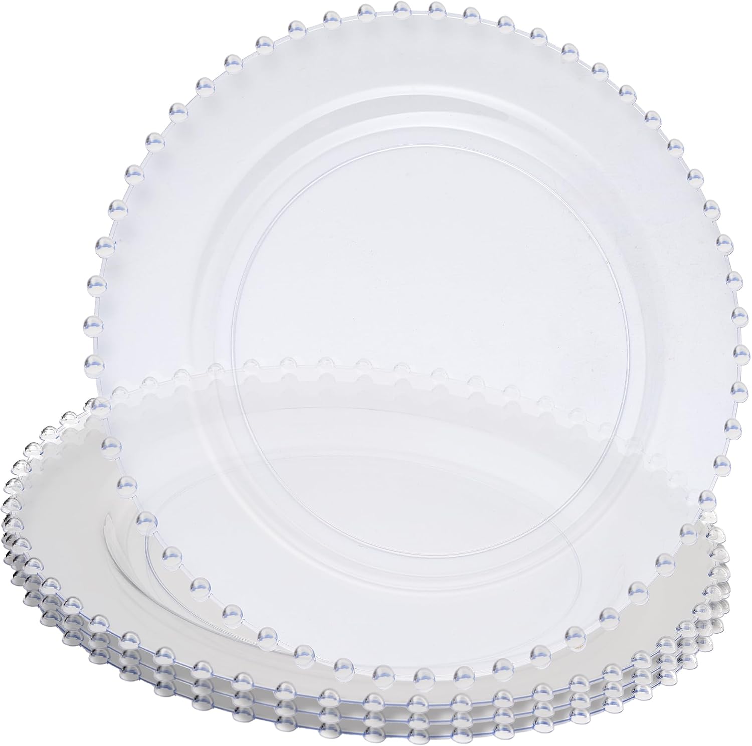 PLASTICPRO White Plastic Charger Plates with Beaded Edge – Pack of 8 – 13" Elegant Round Disposable Chargers for Weddings, Events, Parties, and Dinners