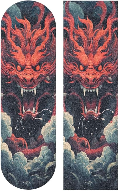 Red Dragon Pattern Skateboard Grip Tape 9" x 33" Bubble Free Waterproof Skateboard Grip Tape Sheet Non Slip Griptape for Skateboard Longboard
