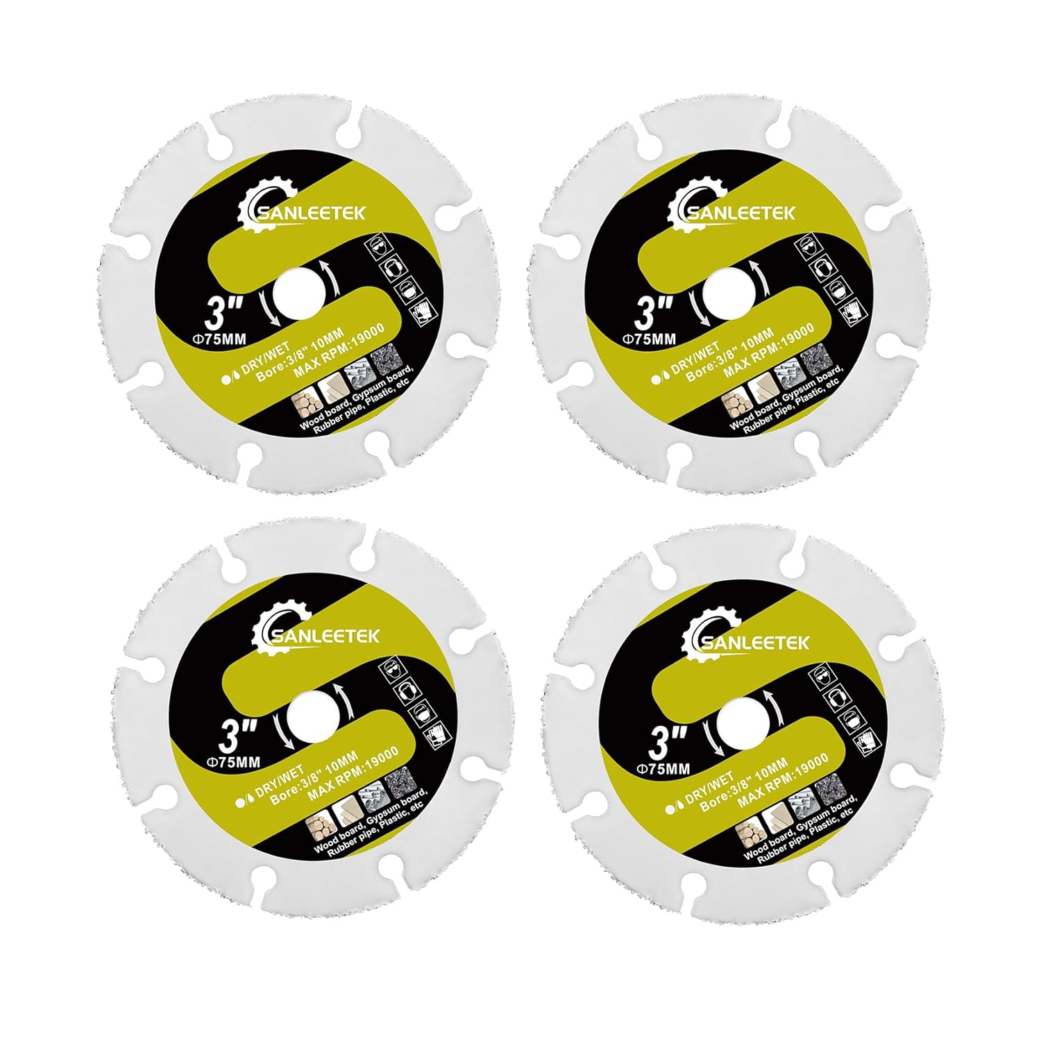 Diamond Tile Saw Blade 3"(75mm) - 4pcs X Mesh Disc Cutter for Ceramic Tile Porcelain Marble Artificial Stone for Arbor 3/8"(10mm) Angle Grinder SANLEETEK