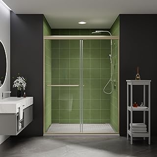 50-54 in.W x70 in.H Semi-Frameless Sliding Shower Door,Sliding Shower Door with 1/4" (6mm) Clear SGCC Tempered Glass,Brushed Nickel Finish,Shower Doors can be Installed Left and Right