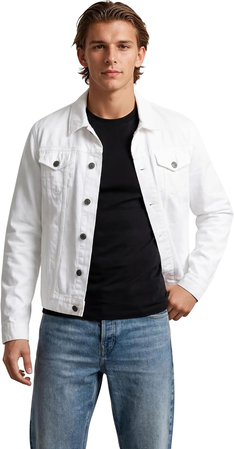 X RAY Mens Denim Jacket, Washed Ripped Distressed Flex Stretch Casual Trucker Biker Jeans Jacket for Men