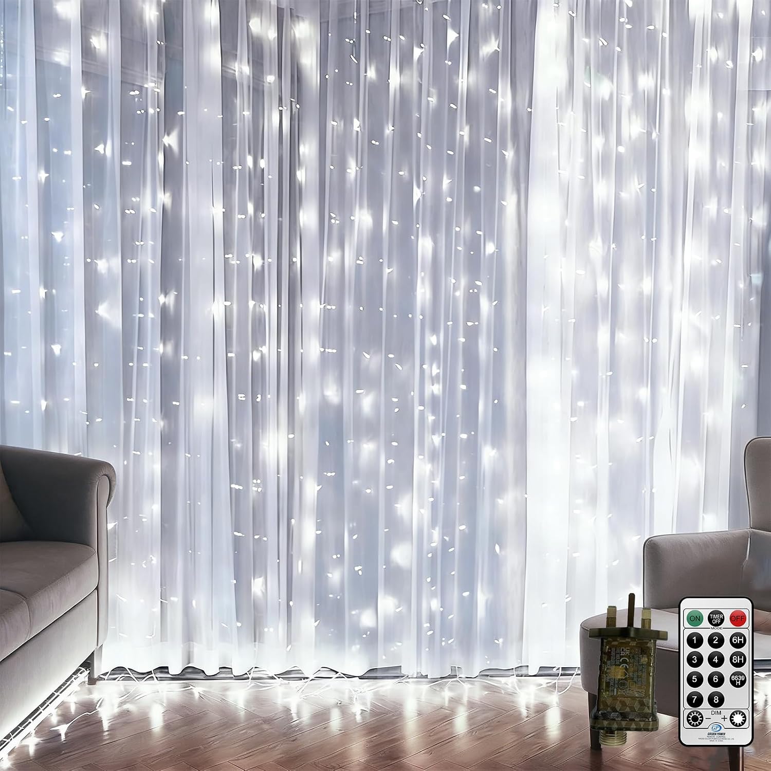 CORST 2M x 2M Backdrop Curtain Lights Plug in Window Curtain Fairy Lights for Room,Waterfall Hanging Fairy Lights Linkable with Remote Timer 8Mode Waterproof for Indoor Gazebo Balcony Decor(White)