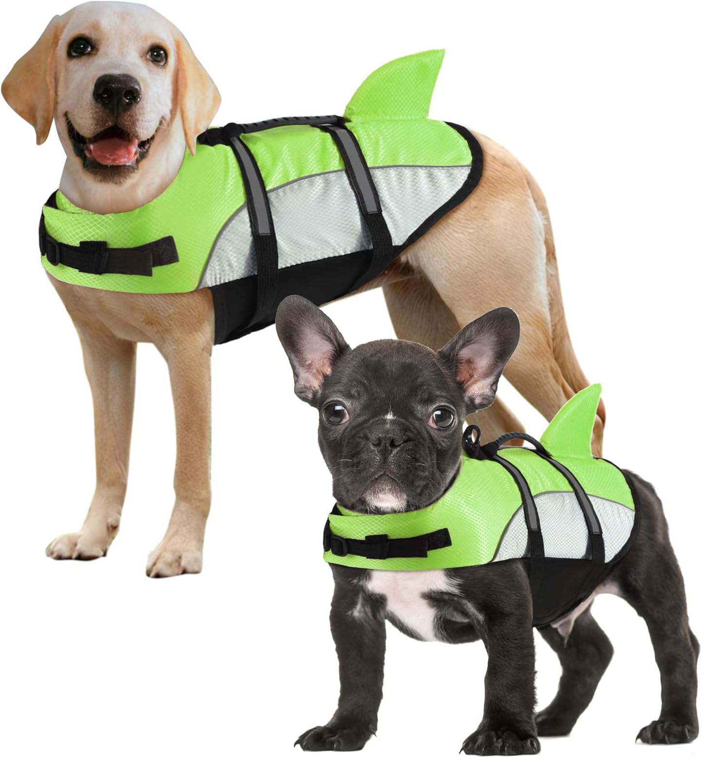 ALAGIRLS Dog Life Jacket for Large Dogs, Shark Fin Reflective Dog Swim Flotation Life Vest Pet Safety Jackets, Dog Summer Swimming Boating Beach Accessories, Upgraded-Green XL