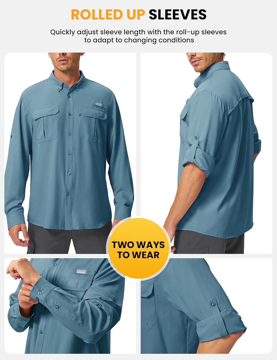 TBMPOY Men's Fishing Shirts Long Sleeve UPF 50+ Sun Protection Hiking Work Shirt Lightweight Button Down Shirts with Pockets
