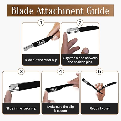 Miniatura 44 de Facón - Maquinilla de afeitar recta para hombre, kit profesional de afeitar de borde recto con 100 cuchillas, afeitadora barbero japonesa de acero