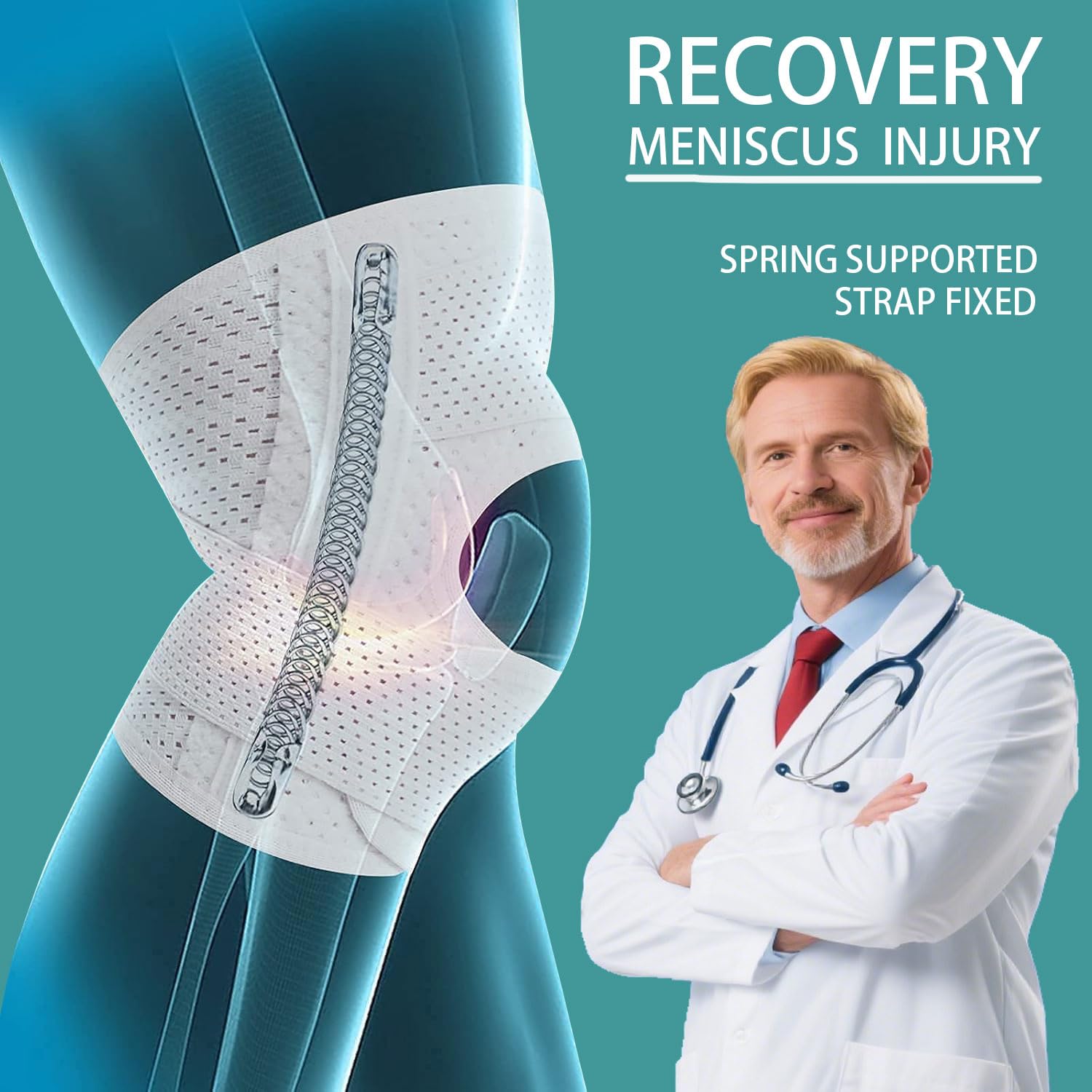 Outdoor sports adjustable compression knee patellar pad tendon support sleeve bracket - can relieve arthritis pain, injury recovery, suitable for running and exercise (knee patellar white)