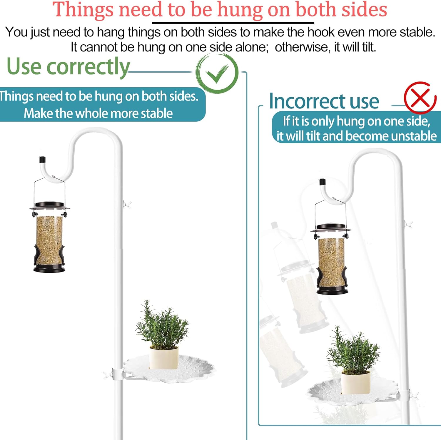 Upgraded 75" Shepherds Hook Stand，Hook Bird Feeders，Extra Large Wind Chime Stand, Indoor Shepherds Hook with Base, Adjustable-Height Standing Pole Holder for Outdoor （1 Placement Racks