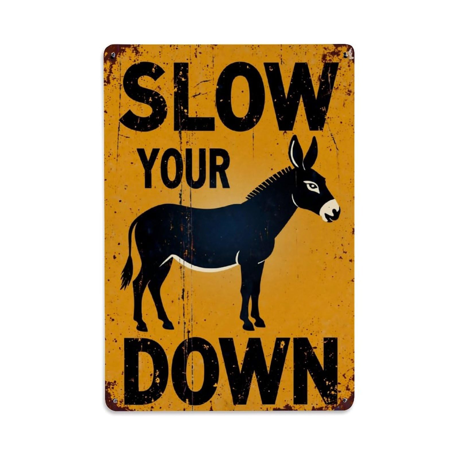 Jdfenggu Vintage Slow Your Down Donkey Sign Retro Metal Tin Sign, Decor Art Poster For Bar, Home, Man Cave, Kitchen, Laundry Room Gift 8X12inch