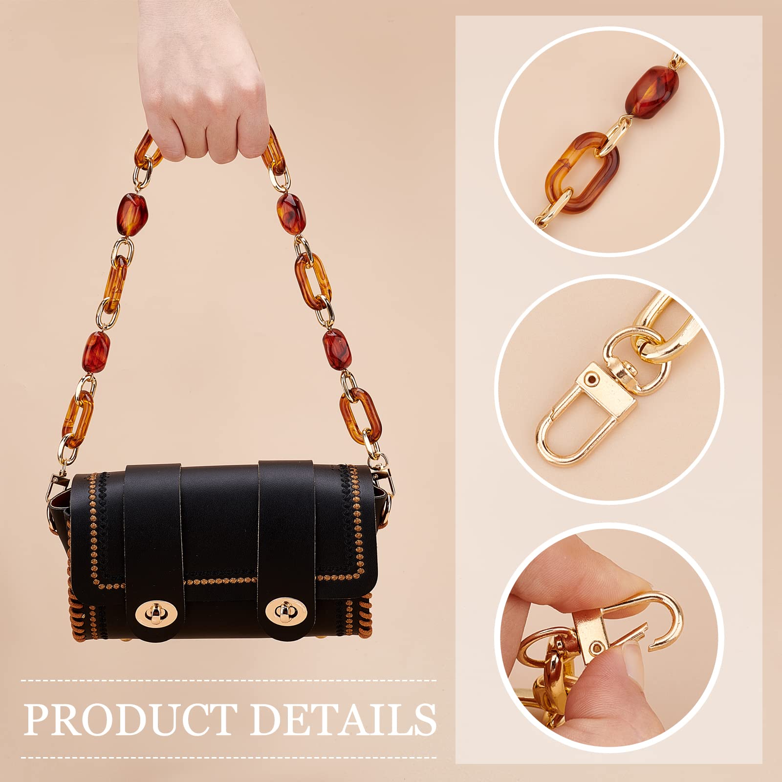 Correa De Cadena Para Bolso De Resina - 56.6 Cm, Diseño Carey, Reemplazo Para Clutch O Bolso De Mano