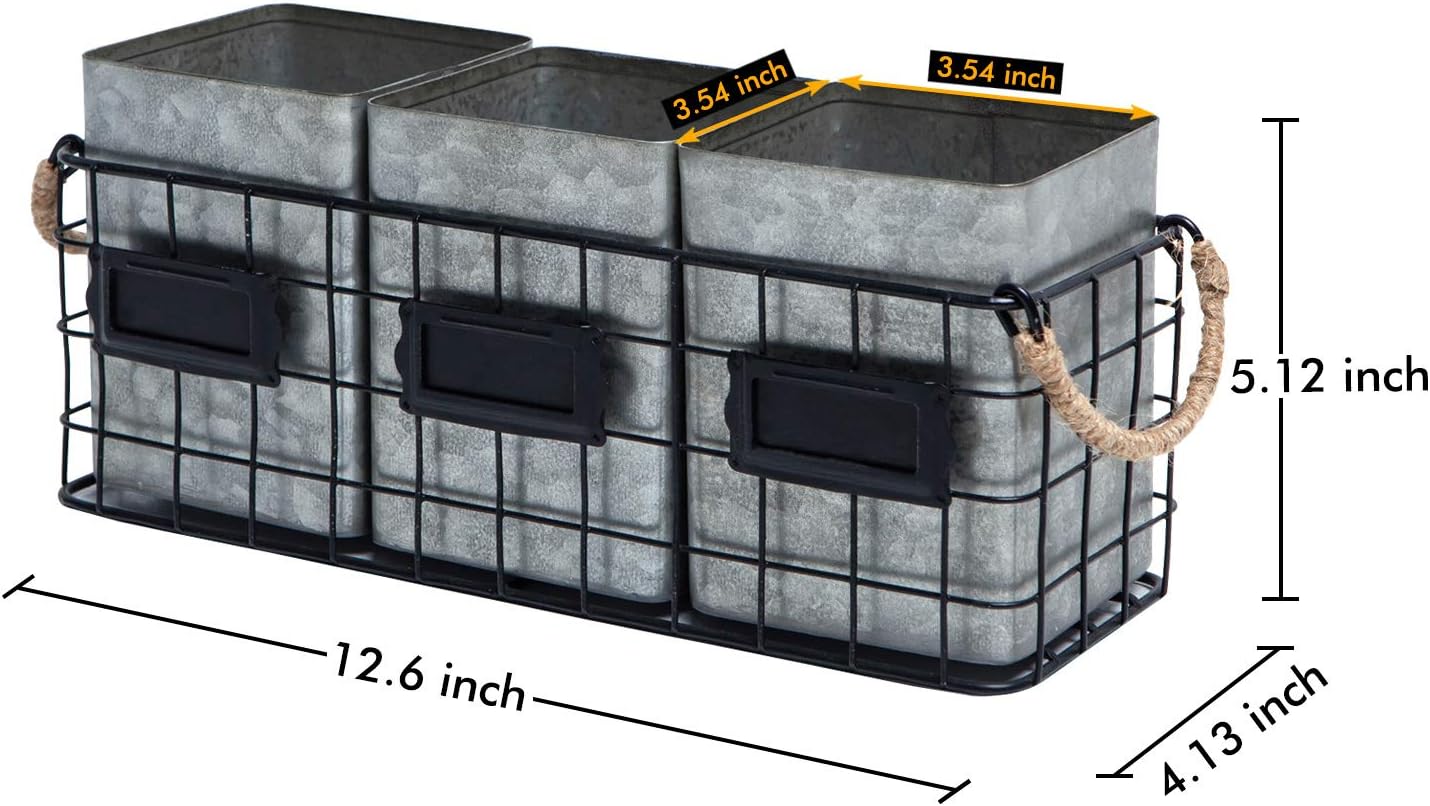 NIKKY HOME Farmhouse 3 Compartment Galvanized Flatware Cutlery Caddy Countertop Silverware Holder for Spoons, Knives, Forks - Silver