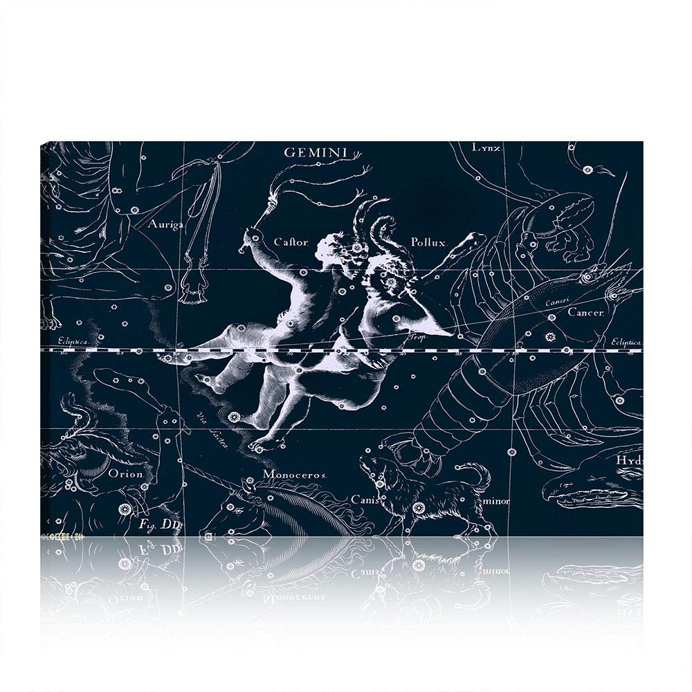 Toile murale salon décoration peinture abstraite signe zodiaque Gémeaux grand format 70x100cm