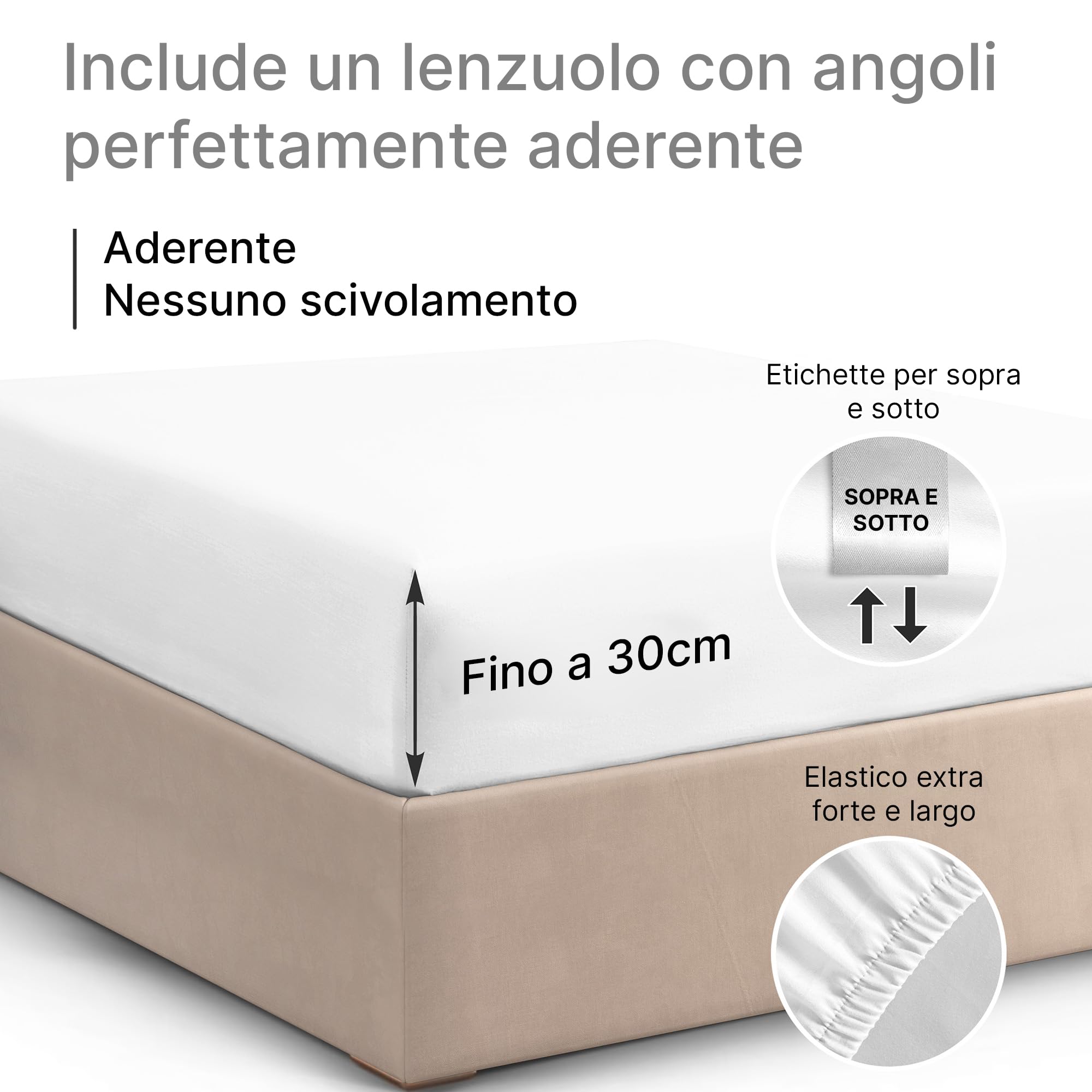 Lenzuolo con angoli 100x200 Bianco, profondità 30 cm - Lussuoso lenzuolo con angoli - Per materassi fino a 30 cm (12") di altezza - Morbido, senza pieghe e traspirante - 100x200 - singola