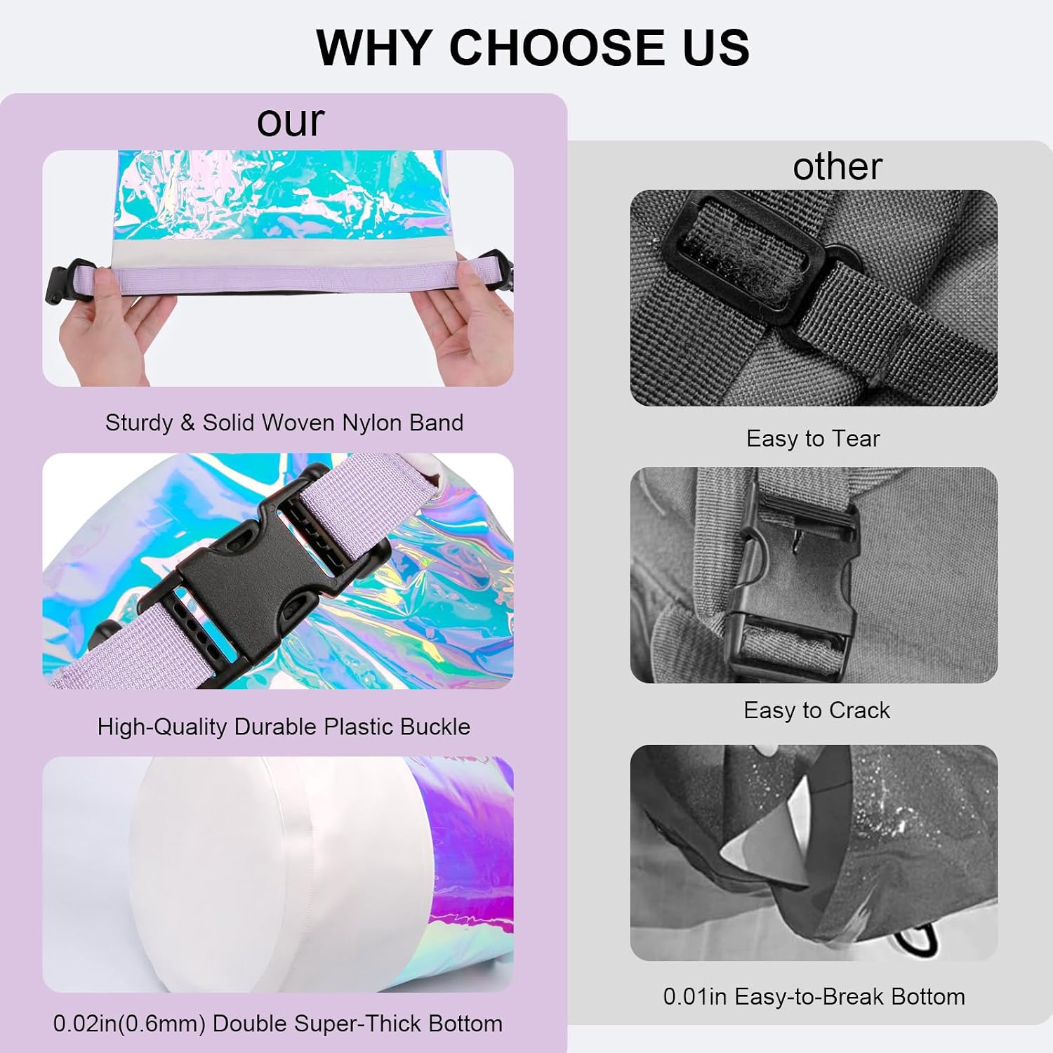 10L Waterproof Dry Bag Backpack - PVC Beach Swimming Sports Roll Top Barrel Bag, Iridescent Shimmery Crossbody Shoulder Pack, Leakproof for Pool, Kayak, Boating, Outdoor Water Activities