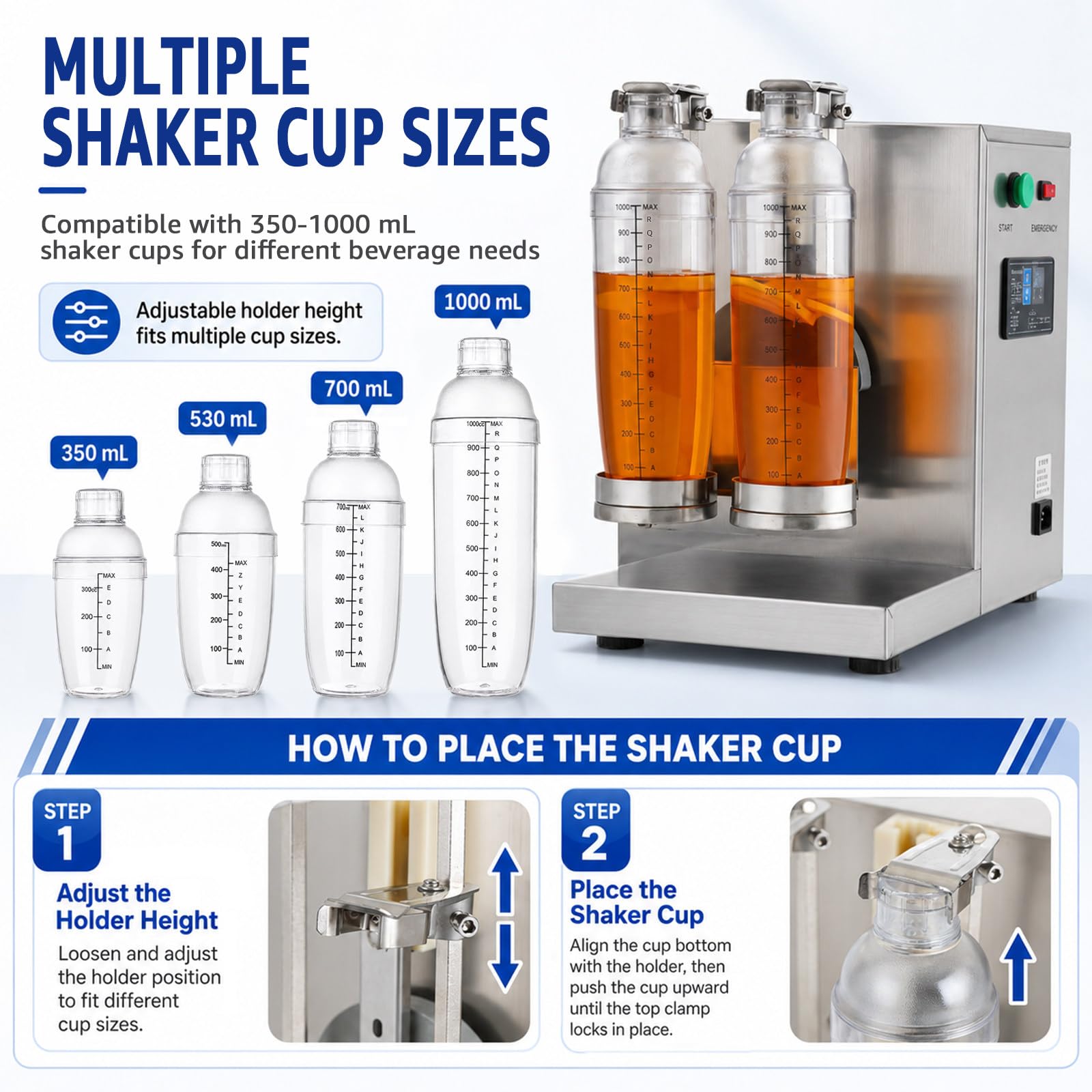 Macchina Shaker Doppia Tazza per Bicchieri da 350 a 1000 ml Regolabili