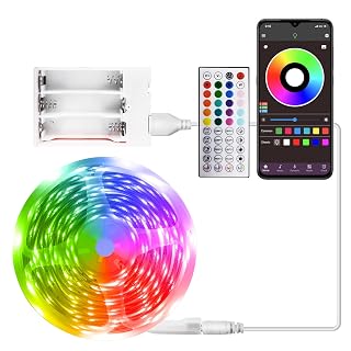 RUISHINE Battery Operated LED Strip Lights 20ft, Battery Powered LED Strip Lights for Bedroom Color Changing APP Remote, USB Led Lights for TV, Room, Kitchen, Party - Amazon product rated Grade A