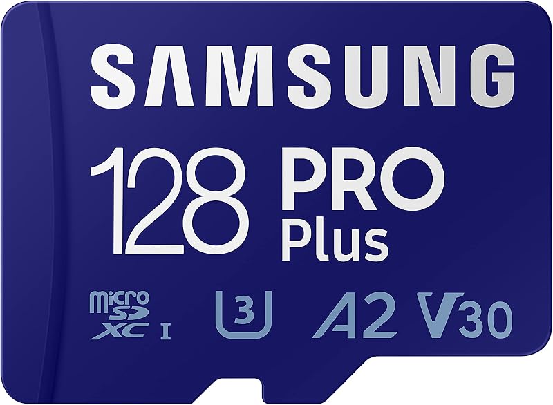 Samsung PRO Plus + Adaptador 128 GB microSDXC Hasta 160 MB/s UHS-I, U3, A2, V30, Full HD y 4K UHD Tarjeta de memoria para teléfonos inteligentes Android, tabletas, Go Pro y DJI Drone (MB-MD128KA/AM)