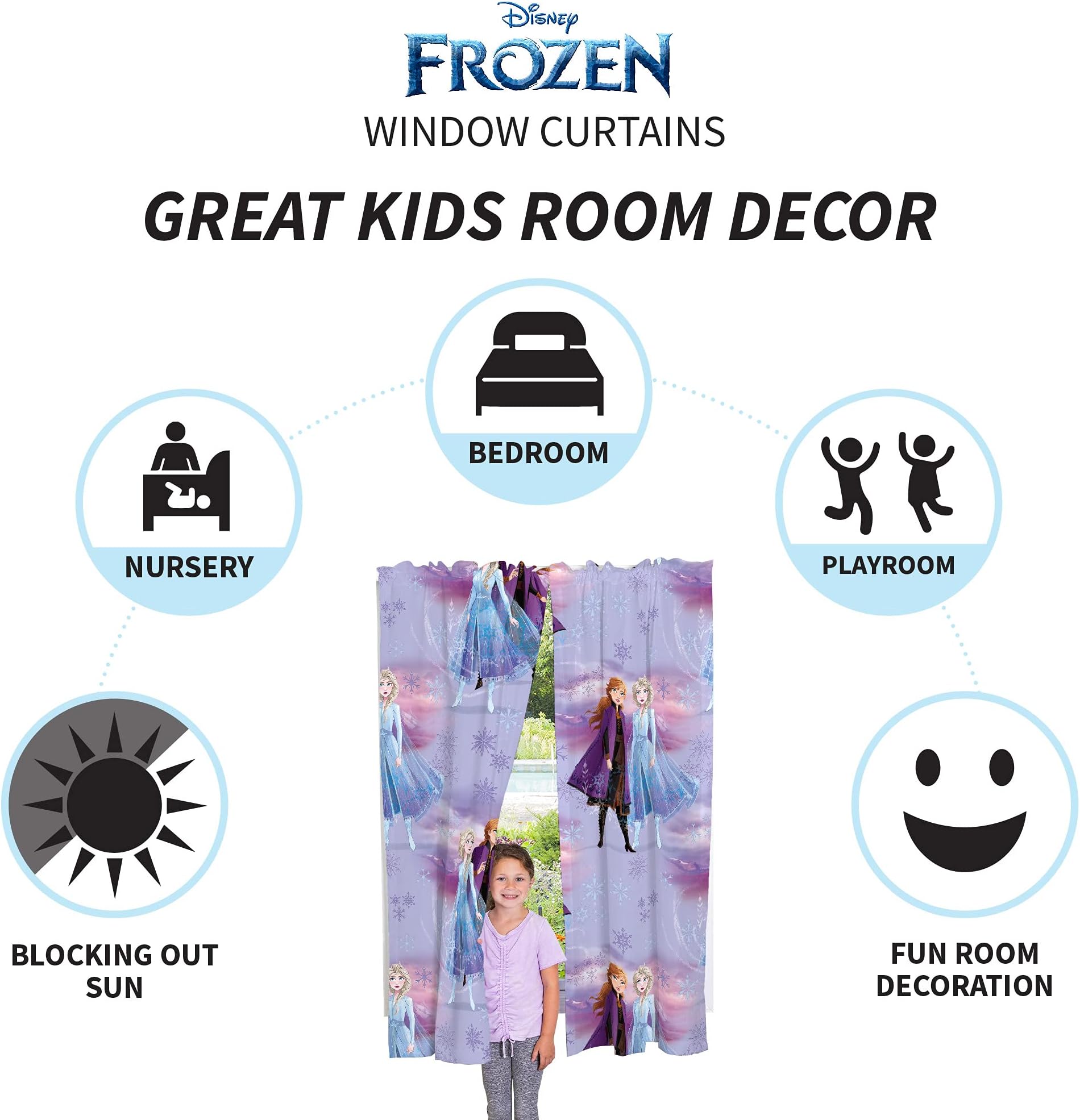 Franco Kids Room Window Curtains Drapes Set, 82 in x 63 in, Disney Frozen 2(Prints may vary)