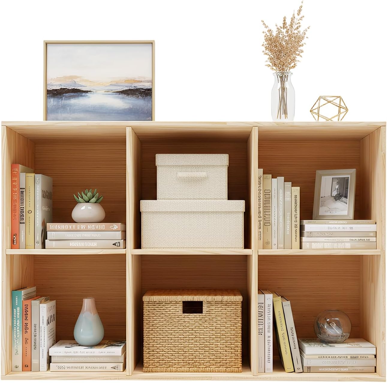 6 Cube Storage Organizer, Solid Wood Bookcase Floorstanding Bookshelf Wooden Cube Shelf Bookcase, Vertical or Horizontal, Open Book Shelf for Home Office Bedroom, 35.43"×11.81"×23.62"