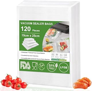 120 Bags Vacuum Bags 15x25cm, Embossed, BPA Free, Durable, Vacuum Packer, Bag for All Vacuum Packers, Professional Vacuum Bag Food Sous Vide Freezer Bag