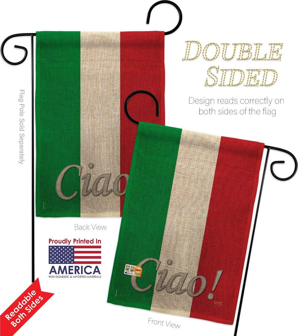 Italian Burlap Garden Flag Regional Nationality Nation International World Country Particular Area Small Decorative Gift Yard House Banner Double-Sided Made In USA 13 X 18.5