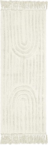 Miniatura 9 de Lanffia Alfombra bohemia de 2 x 6 pies, color beige, alfombra de pasillo lavable con borlas, para interiores, casa de campo, neutro, para cocina,