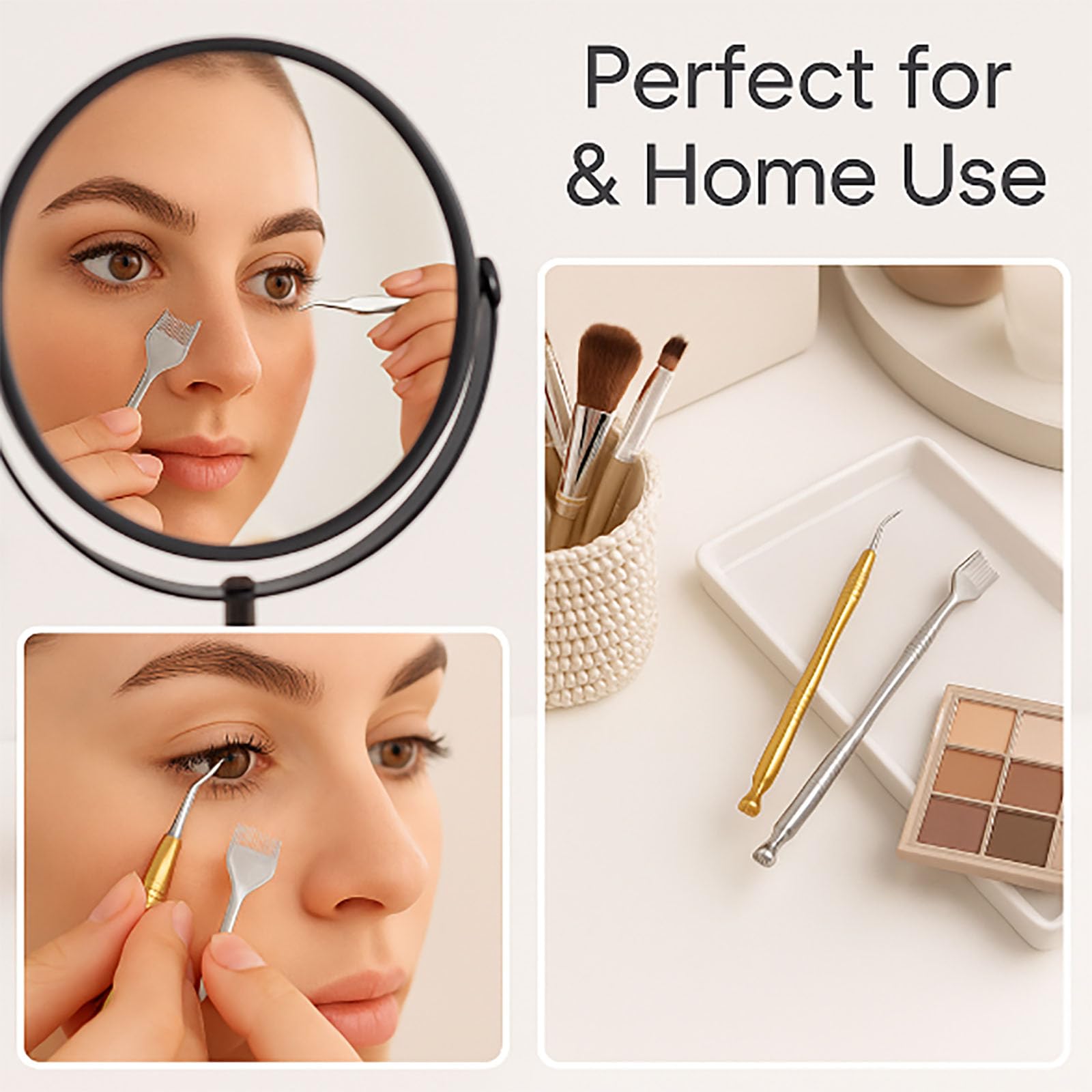 3-in-1 Eyelash and Eyebrow Grooming Kit with Rainbow Gold Metal Lash Lift Brush - Image 4