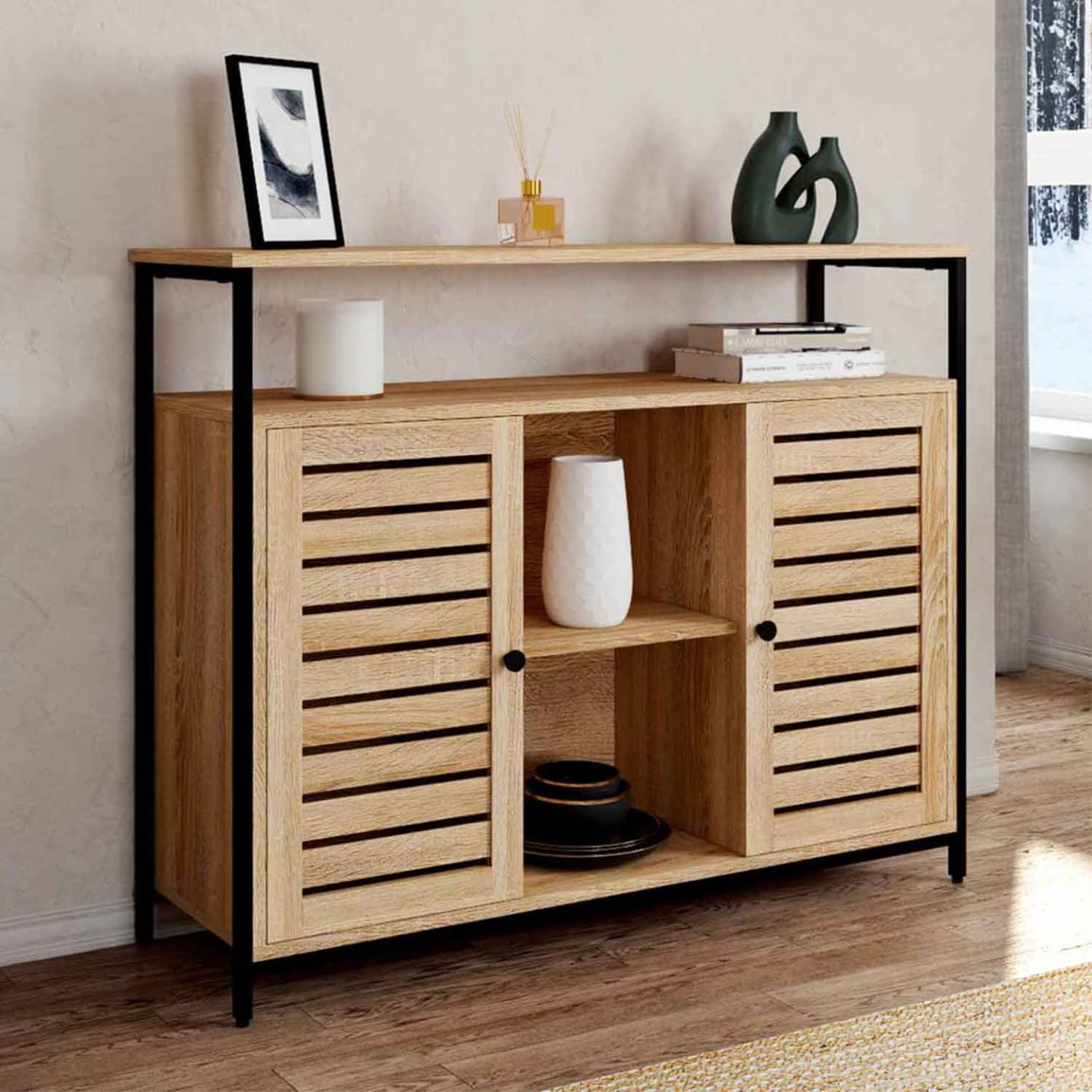 IDMarket Halifax - Aparador de 2 puertas persianas (100 cm), diseño industrial