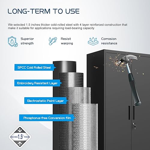 Miniatura 3 de Maemttes Armario de almacenamiento de metal de 72 pulgadas con puertas y estantes, gabinetes altos de garaje con cerradura, armario de herramientas