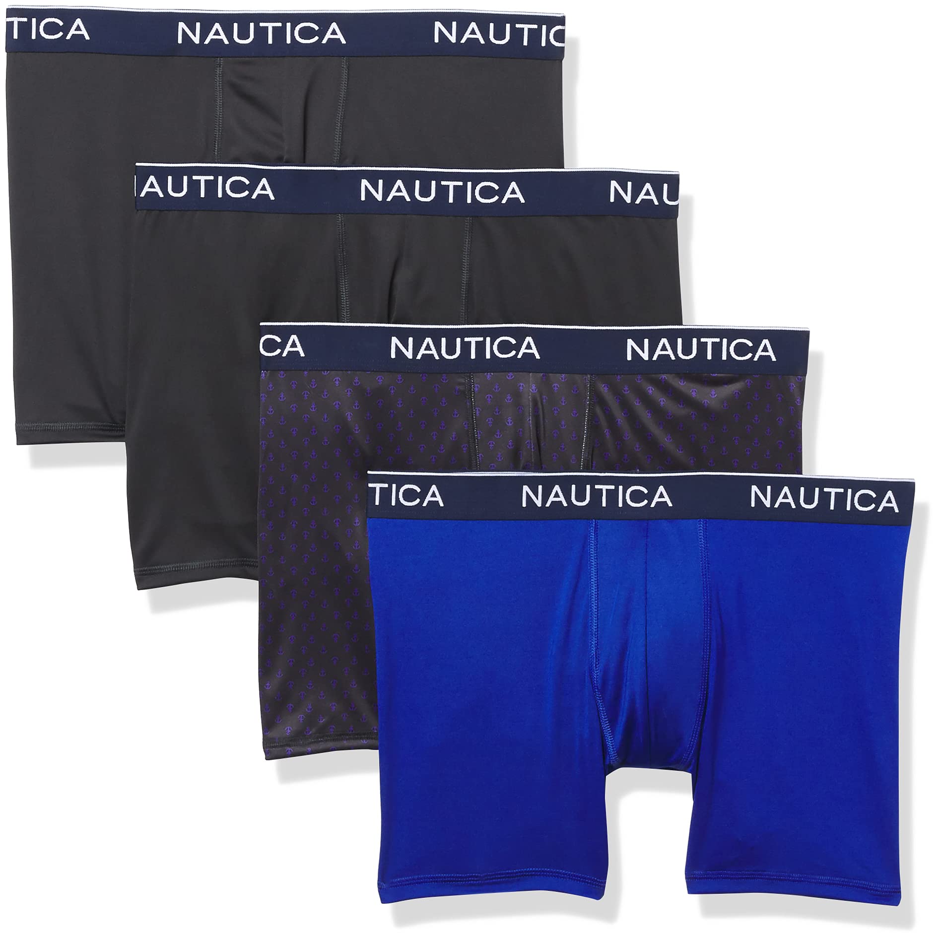 Nautica Men's 2 Black/Sea Cobalt/Anchor-Sea Cobalt 4 Pack Micro Boxer Briefs, Xl (Pack Of 4)