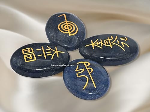 Miniatura 9 de Juego de 4 piedras de reiki de cristal opalita con símbolos grabados para curación de Reiki, juego de 4 piezas (juego de regalo de Reiki hecho a