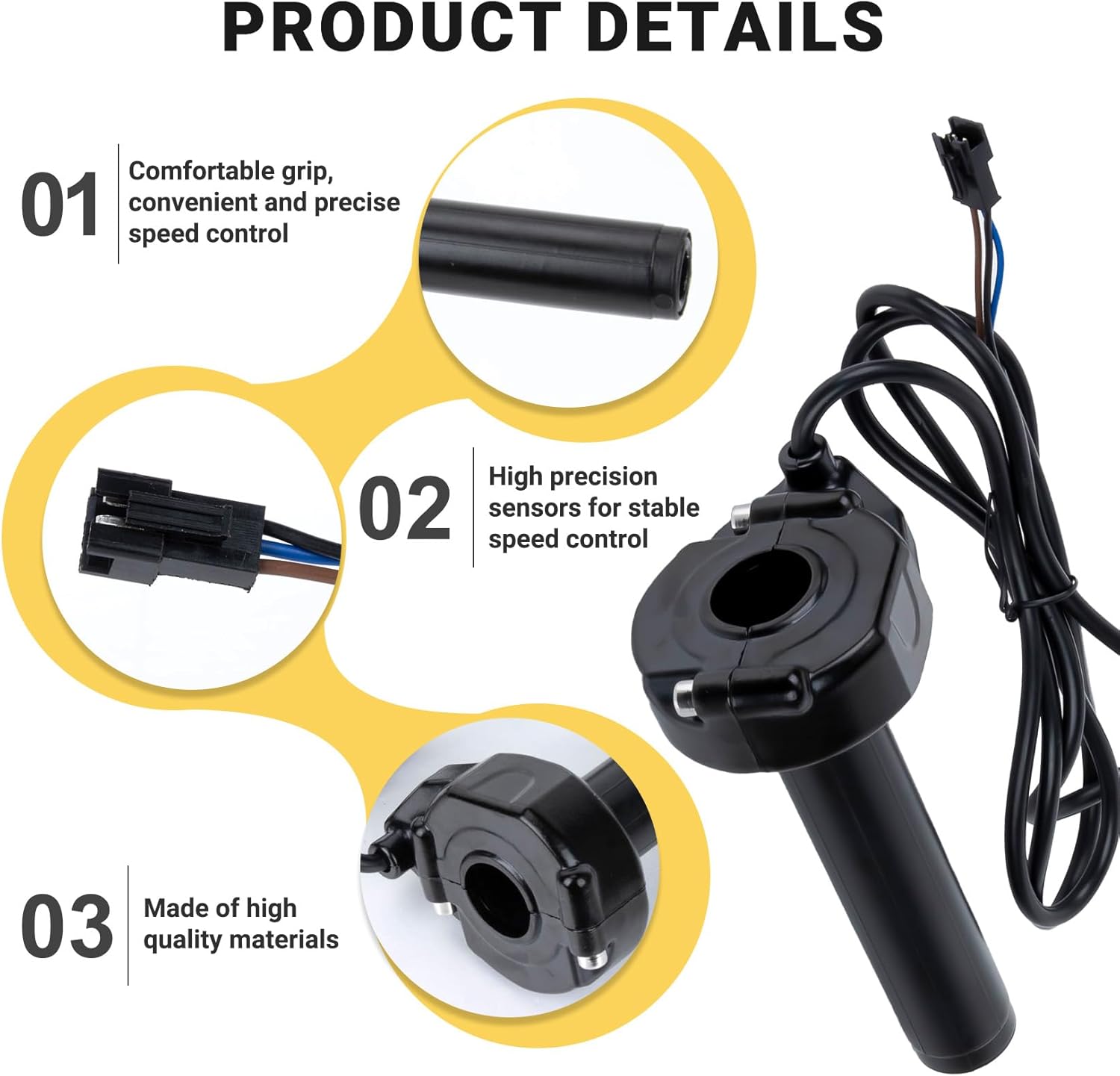Full Twist Throttle with Rolling Bearing, PSLER Full Twist Throttle with Key Ignition for Ridstar Q20 Ebike Full Twist Throttle Grip