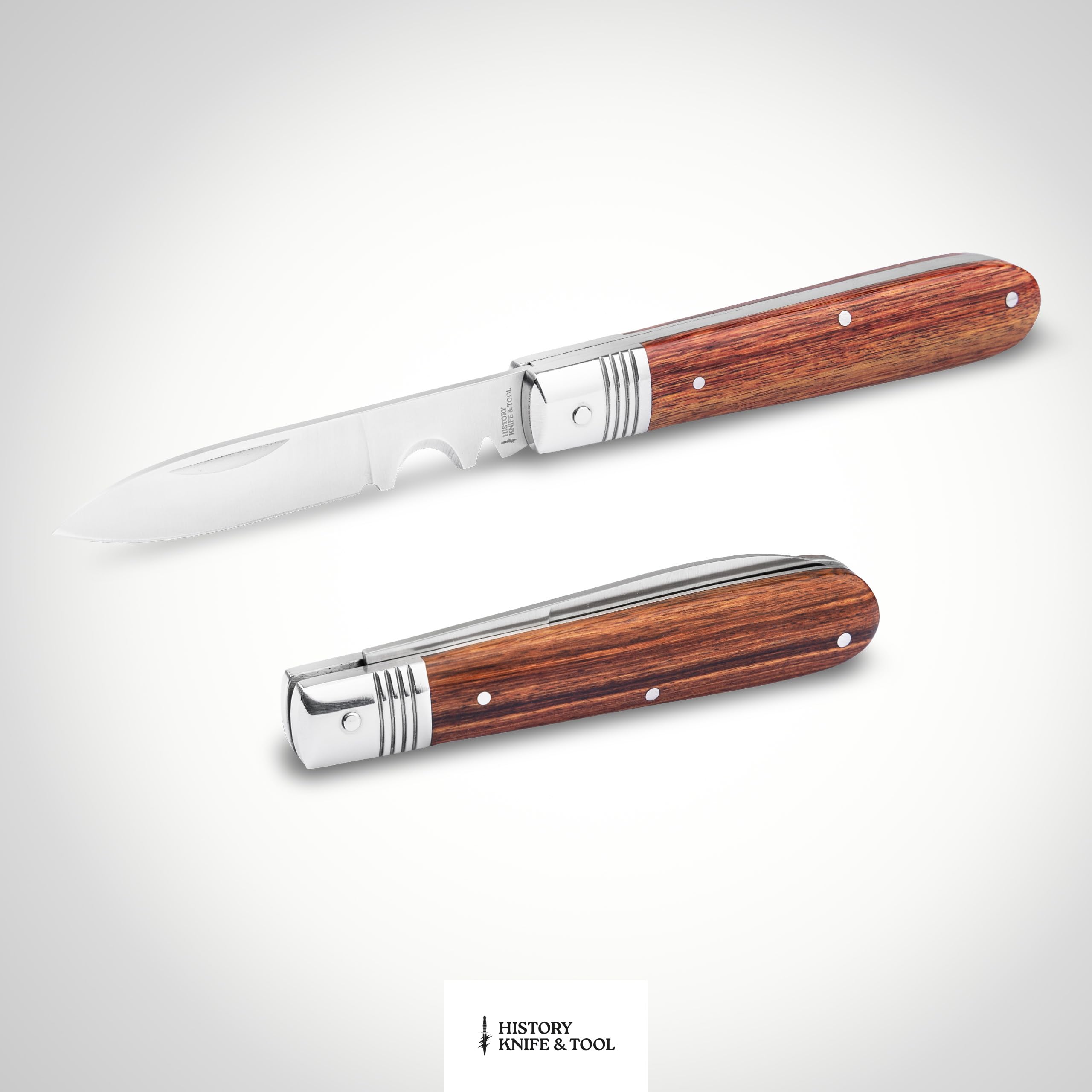 HISTORY KNIFE & TOOL® Klappbares Kabelmesser mit Holzgriff - Elektriker Taschenmesser zum Abisolieren - Profi Slipjoint Faltmesser 42a konform