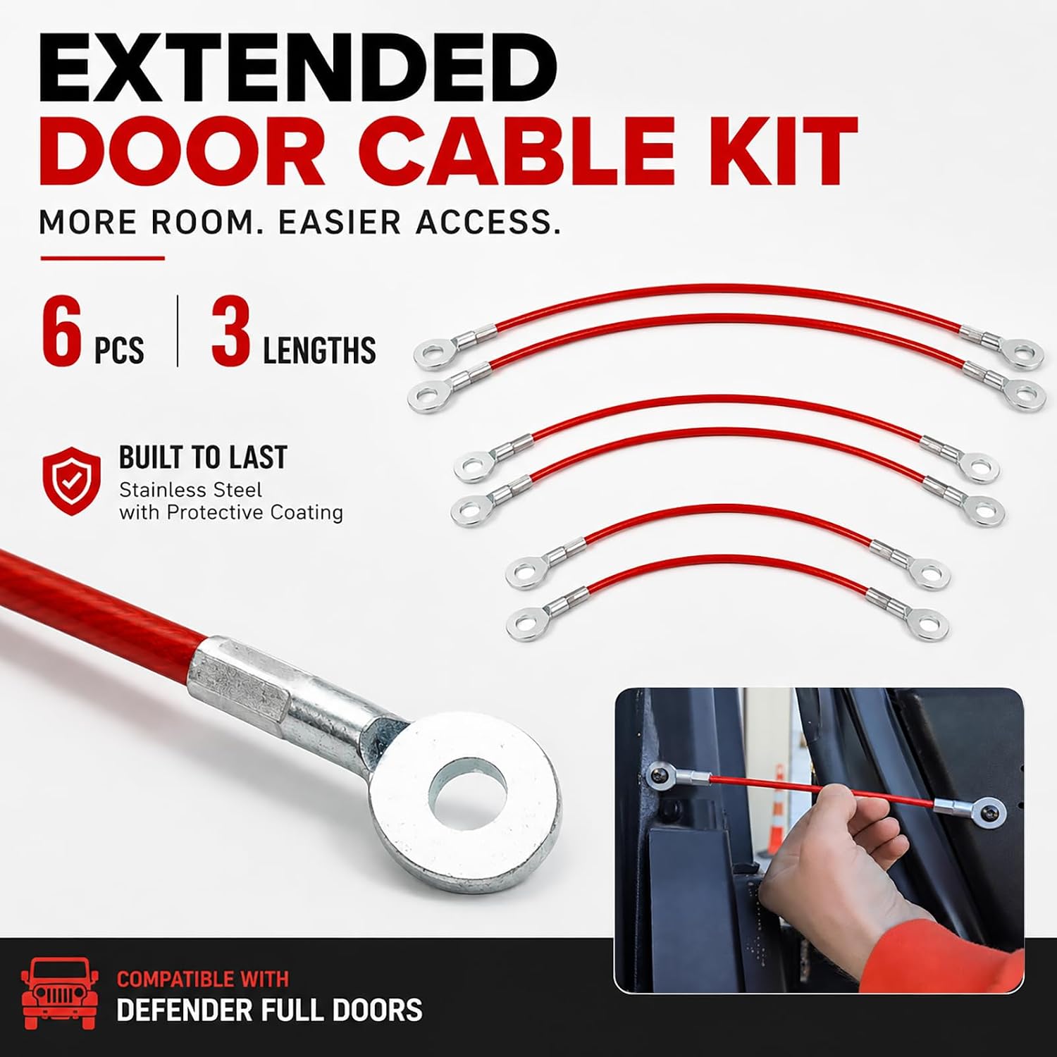 6 PCS Can Am Defender Door Cable Kit, Heavy Duty Extended Door Limit Straps
