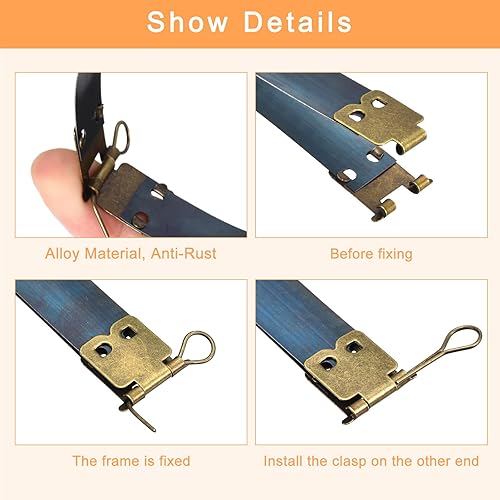 Miniatura 4 de uxcell Marcos flexibles internos de metal, 15 piezas de 5.91 pulgadas de largo, marco de bloqueo de beso con cierre de bloqueo, bisagras con gancho