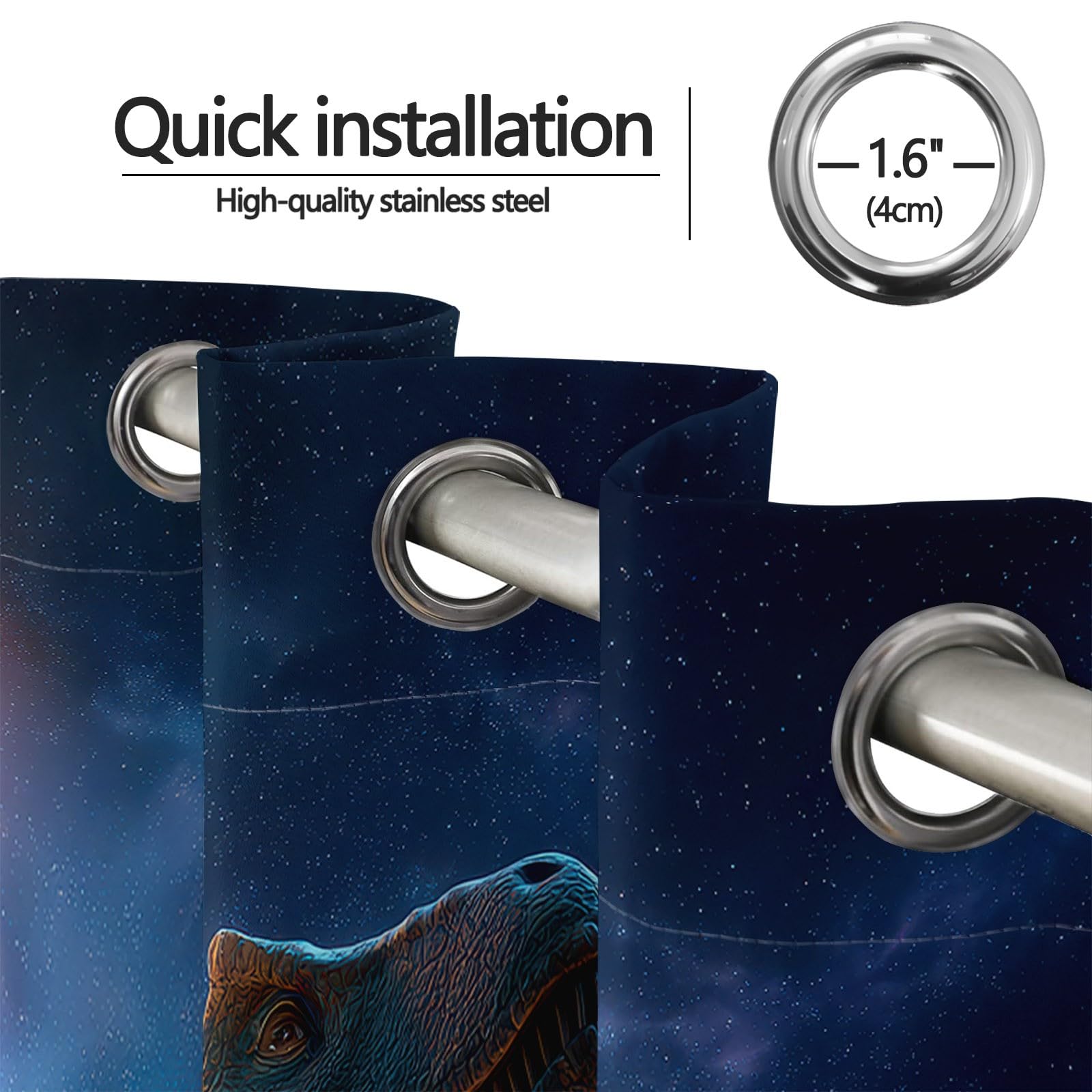 Générique Lot de 2 Rideaux Occultants Thermiques avec Oeillets, 100L X 220H cm Motif Fantastique Dinosaures Espace - Isolant Anti-Froid et Bruit pour Chambre Enfant et Salon Décoration Noir