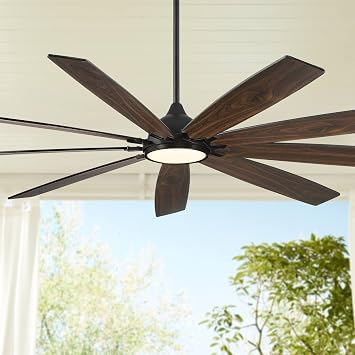 Casa Vieja 72" Tahoe Breeze Black Reversible Blade Damp Fan with LED Light | Industrial Indoor Outdoor Ceiling Style Remote Control Matte Dark Walnut Wood Rated for Cottage Core Patio Exterior House