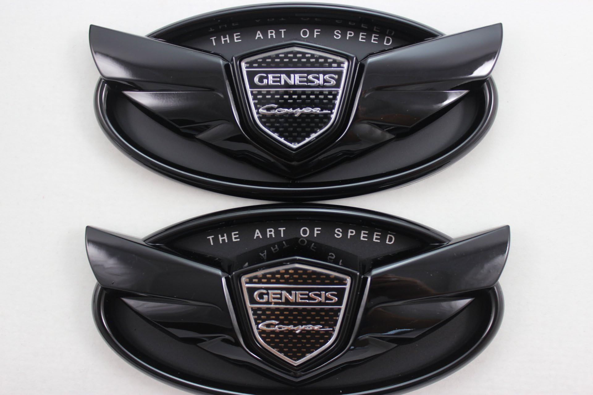 2010 2011 2012 2013 2014 2015 2016 2pcs Genesis Coupe ART of Speed Gloss Shine Glossy Shinny Black Wing Logo Badge Emblem Trunk Grille Lid Tail Gate Kdm SET KIT