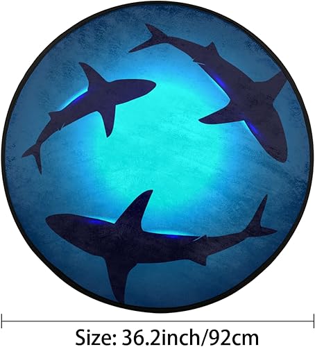 Miniatura 3 de Alfombra redonda de tiburón, antideslizante, absorbente, redonda, con diseño de tiburón, color océano, suave, lavable a máquina, alfombra de yoga,