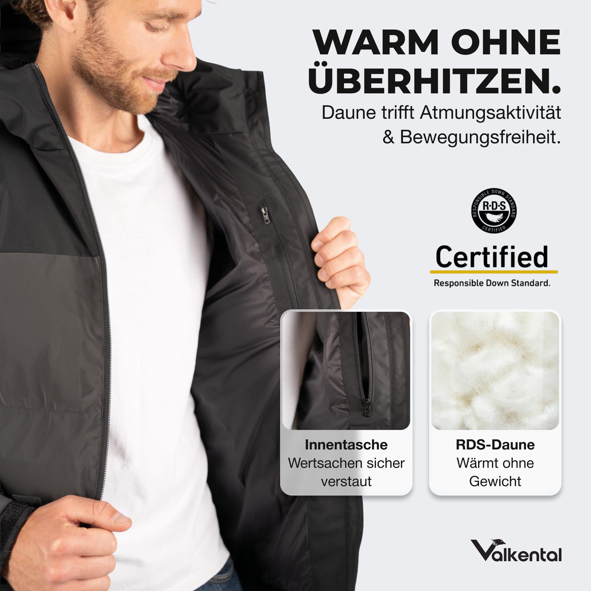 Valkental - Reflektierende Daunen Winterjacke Herren [VOLL REFLEKTIEREND] - Warme Daunenjacke für Männer - Down Jacket Men - Reflektor Winter Isolationsjacke - Sichtbarkeit im Dunkeln